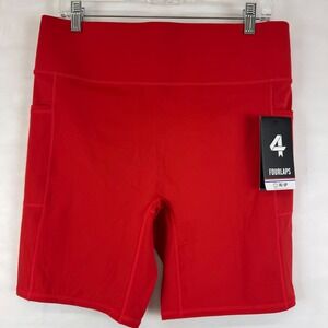 Fourlaps Red High Rise Performance Biker Shorts Pockets Size L NWT